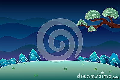 Mountain scenery illustration in china-chic stytle. Vector Illustration